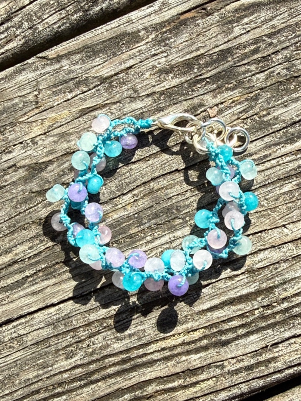 Handmade Turquoise & Lavender glass Bead crochet Bracelet - Women Jewelry